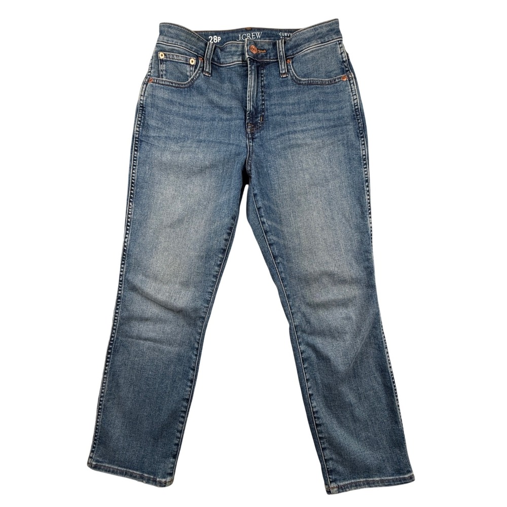 J.Crew Curvy Vintage Slim Straight Jeans 28P Medium Wash High Rise Denim